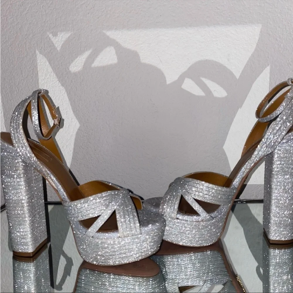 New Aquazzura Sundance Platform Glitter Sandals 40 $950